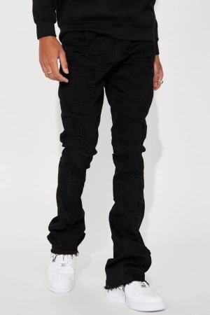 Black Fashion Nova On The Scene Ripped Stacked Skinny Flare Men Jeans USA | 965471TPC