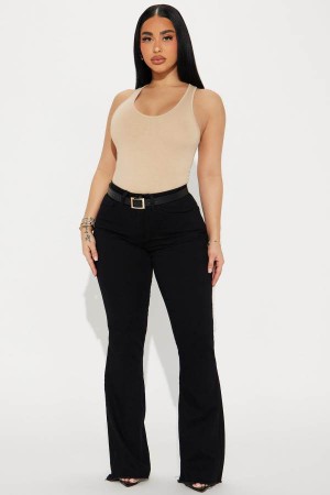 Black Fashion Nova Pick Up The Pace Stretch Flare Women Jeans USA | 495176TJG