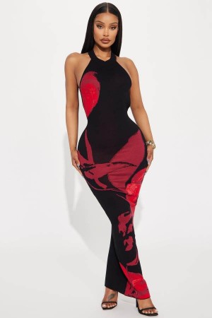 Black Fashion Nova Raelyn Backless Maxi Women Dress USA | 208975ZBO