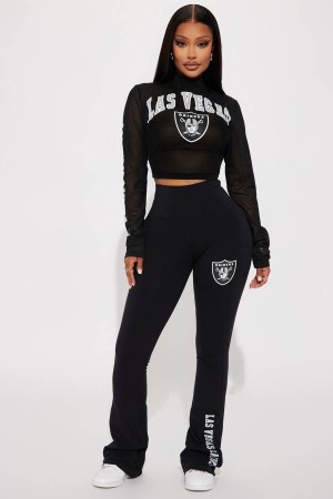 Black Fashion Nova Raiders Half Time Show Flare Women Pants USA | 289516MCH