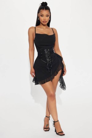 Black Fashion Nova Ravenette Mesh Mini Women Dress USA | 183597STK