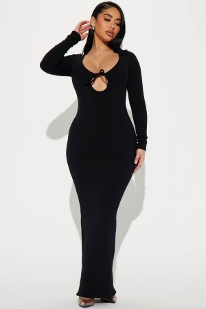 Black Fashion Nova Raya Snatched Maxi Women Dress USA | 540216YLR