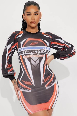 Black Fashion Nova Ready To The Race Tracks Mini Women Dress USA | 641987ZGO