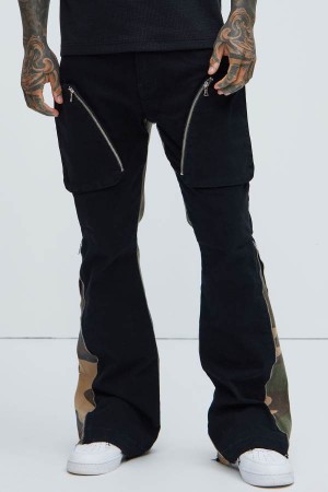 Black Fashion Nova Rick Stacked Skinny Flare Men Pants USA | 718950QOB