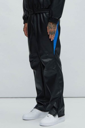 Black Fashion Nova River Faux Leather Track Men Pants USA | 184265GJM