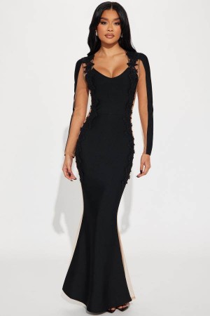 Black Fashion Nova Rosalee Bandage Maxi Women Dress USA | 953726SBO