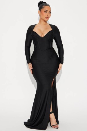 Black Fashion Nova Royalty Maxi Women Dress USA | 856923KZA