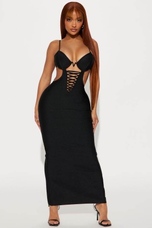 Black Fashion Nova Sandra Bandage Maxi Women Dress USA | 651832KYI