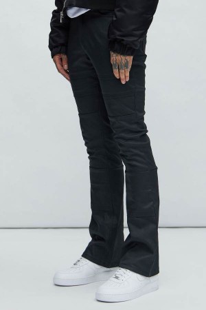 Black Fashion Nova Saqqara Waxed Stacked Slim Flare Men Jeans USA | 183240PLO