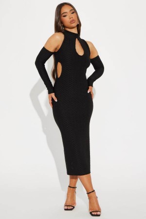 Black Fashion Nova Sarah Textured Maxi Women Dress USA | 698341KVR