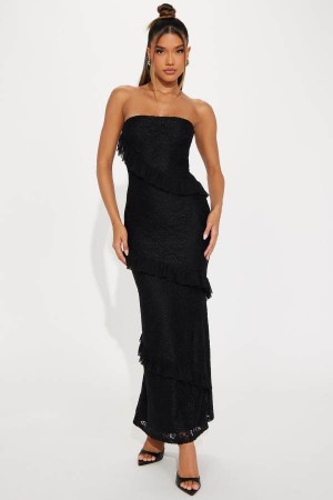 Black Fashion Nova Say When Lace Maxi Women Dress USA | 816354BTM