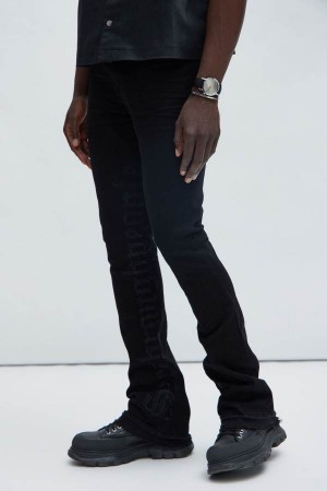 Black Fashion Nova See It Through Stacked Skinny Flare Men Jeans USA | 871432KPD