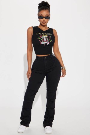 Black Fashion Nova See Me High Rise Stacked Straight Leg Women Jeans USA | 068279ILG