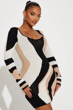 Black Fashion Nova Serena Sweater Mini Women Dress USA | 218497HZO