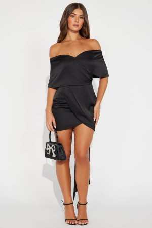 Black Fashion Nova She Has Arrived Satin Mini Women Dress USA | 951380ILC