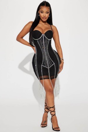 Black Fashion Nova Show Me A Dance Embellished Mini Women Dress USA | 386054NYC