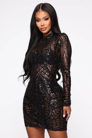 Black Fashion Nova Showing What I Got Sequin Mini Women Dress USA | 613782DOT