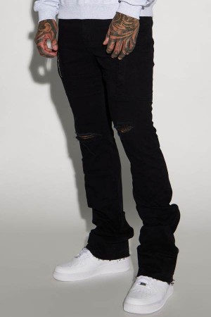 Black Fashion Nova Smash The Record Stacked Skinny Flare Distressed Men Pants USA | 239085IEQ