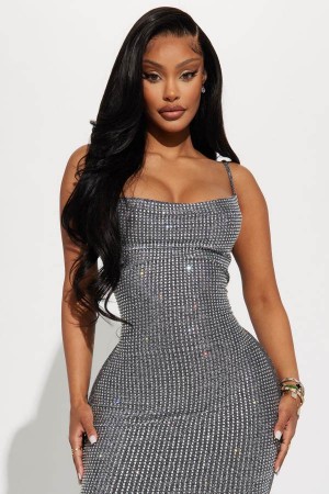 Black Fashion Nova Sparkle City Embellished Mini Women Dress USA | 728064UBZ