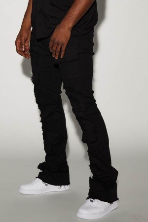 Black Fashion Nova Spot On Stacked Skinny Flare Men Jeans USA | 692471DGK