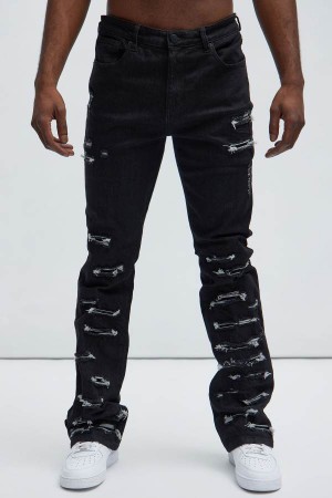 Black Fashion Nova St. Helens Stacked Skinny Flare Men Jeans USA | 031652SIP