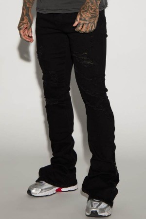 Black Fashion Nova Stand Out Stacked Skinny Flare Men Jeans USA | 048635ZPH