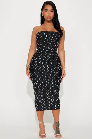 Black Fashion Nova Stella Bandage Midi Women Dress USA | 763209ABX