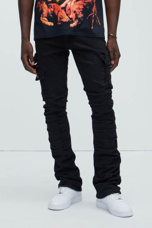 Black Fashion Nova Step In Ruched Cargo Flare Men Jeans USA | 413762TFK