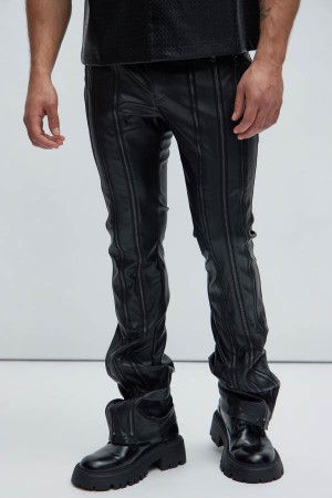 Black Fashion Nova Straight Down Faux Leather Flare Men Pants USA | 520314XEJ