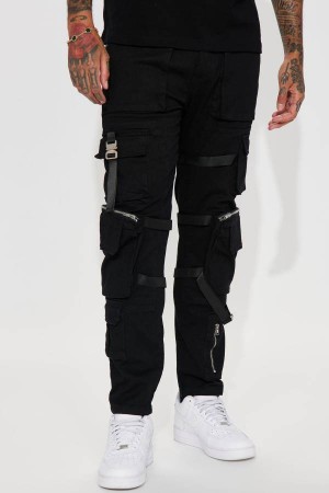 Black Fashion Nova Strap It Up Cargo Straight Men Jeans USA | 296354FMB