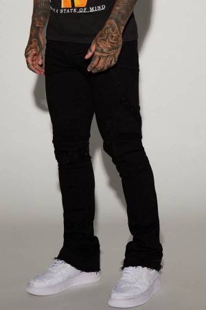 Black Fashion Nova Strap Me Up Stacked Skinny Flare Men Jeans USA | 908645SAK