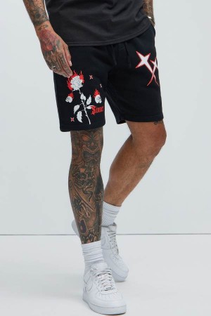 Black Fashion Nova Stunna Sinner Men Sweatshorts USA | 487912WUQ