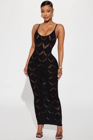 Black Fashion Nova Sun Kissed Maxi Women Dress USA | 971485ZAB