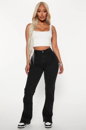 Black Fashion Nova Supernova Side Split Straight Leg Women Jeans USA | 450136DMC