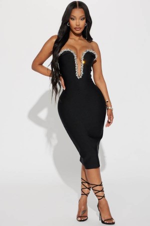 Black Fashion Nova Sweetest Heart Embellished Midi Women Dress USA | 173920UVB