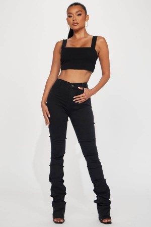 Black Fashion Nova Tall See Me High Rise Stacked Straight Leg Women Jeans USA | 308915AHR