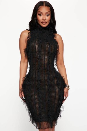 Black Fashion Nova Tall So Dramatic Mesh Mini Women Dress USA | 861042USX