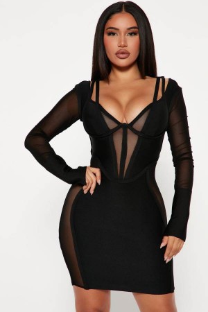 Black Fashion Nova Tequila Nights Bandage Mini Women Dress USA | 419362HIA