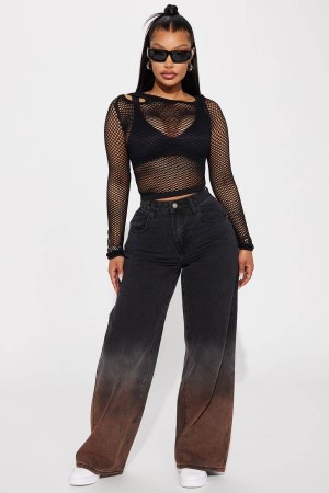 Black Fashion Nova The Wind Down Baggy Women Jeans USA | 915862NUJ