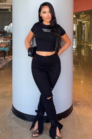 Black Fashion Nova Tied To Let Ya Know Ripped Women Jeans USA | 791230RNH