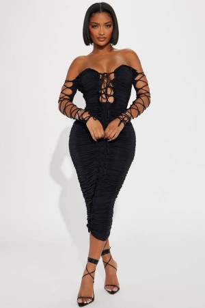 Black Fashion Nova Time to Slay Midi Women Dress USA | 389562UJA