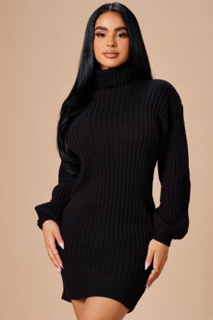 Black Fashion Nova Too Cozy Turtle Neck Sweater Women Dress USA | 867012FHT