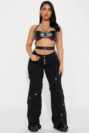 Black Fashion Nova Upgrade You Stretch Wide Leg Women Jeans USA | 389754OFV