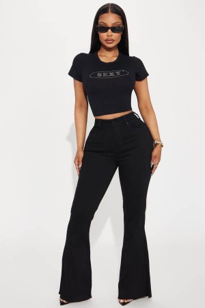 Black Fashion Nova Watch And Learn Stretch Flare Women Jeans USA | 548103JAL