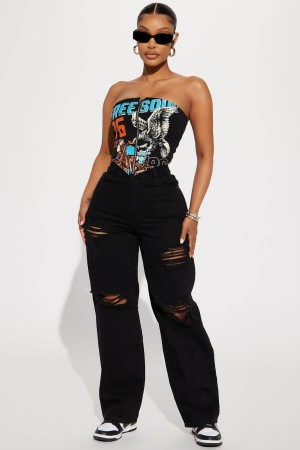 Black Fashion Nova Whatever You Say Ripped Wide Leg Women Jeans USA | 873291RJL