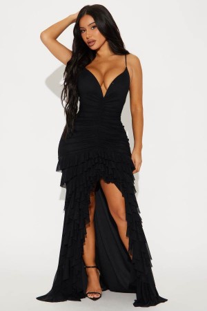 Black Fashion Nova Wildest Dreams Mesh Maxi Women Dress USA | 243065MHY