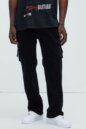 Black Fashion Nova With Me Cargo Corduroy Men Pants USA | 231976RNL