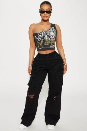 Black Fashion Nova With You Distressed Cargo Women Pants USA | 879210RHX