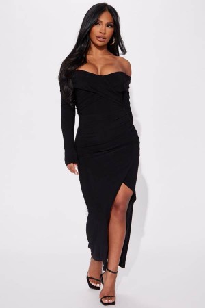 Black Fashion Nova Yazmine Maxi Women Dress USA | 109485KYG