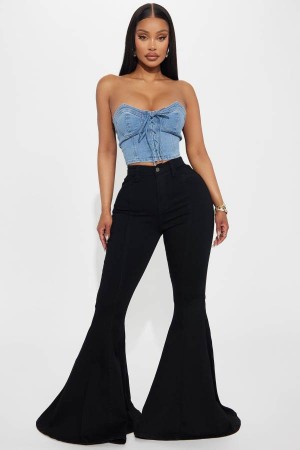 Black Wash Fashion Nova Astria Stretch Extreme Flare Women Jeans USA | 304297IHO